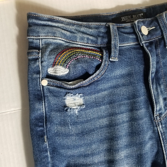 JUDY BLUE DISTRESS STRAIGHT LEG RAINBOW JEANS SIZE 3/26 - Picture 12 of 16